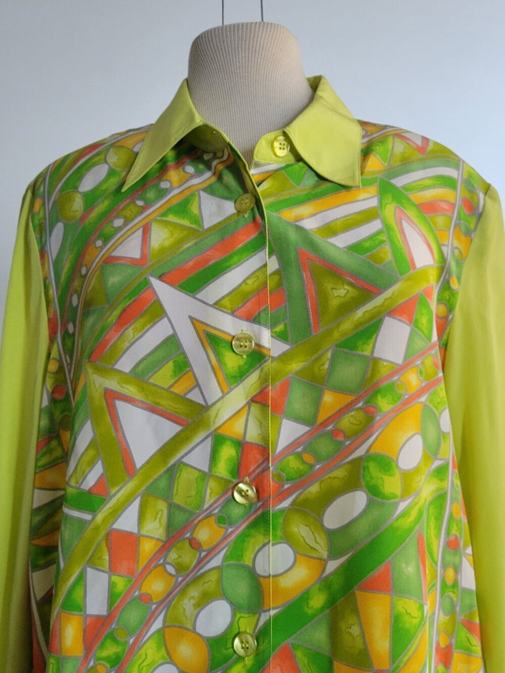 Diane Gilman 100% Silk Abstract Print Button Up Blouse Women's Medium NWOT